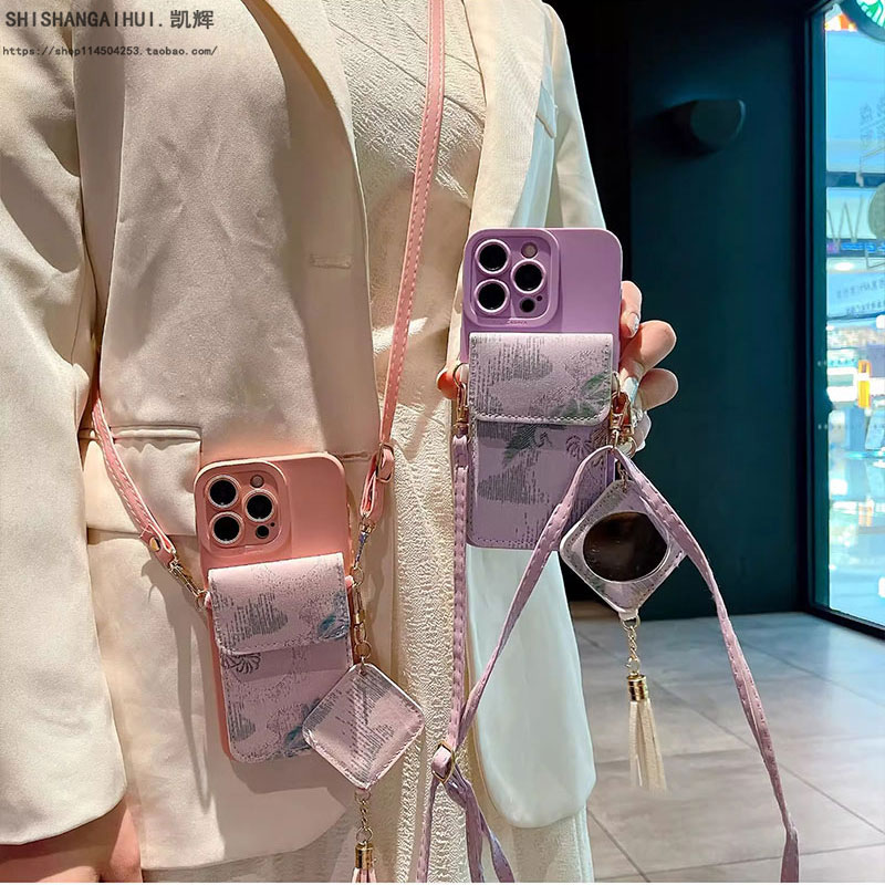 国风补妆镜子卡包适用vivo手机壳