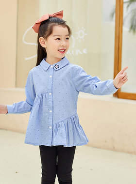 春装新品非常小鱼女童装61187女童纯色中长款衬衫儿童上衣
