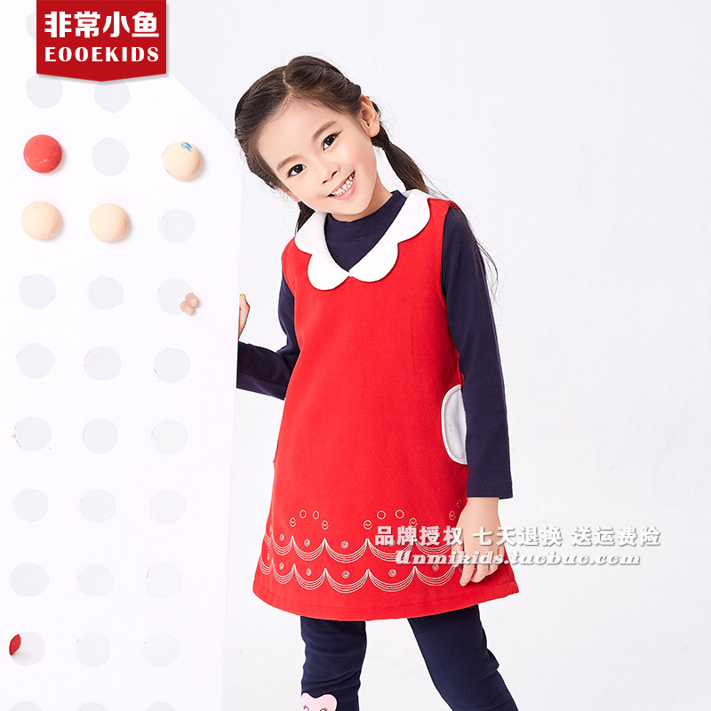 非常小鱼童装深秋新品女童27950淑女红色公主连衣裙宝宝裙子90120