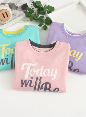 非常小鱼61771秋装新款女童休闲针织棉圆领套头宽松儿童长袖卫衣