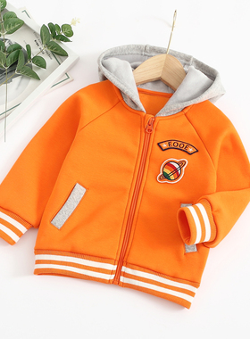 非常小鱼童装60822新款深秋柔软男童开衫一体绒针织连帽上衣外套