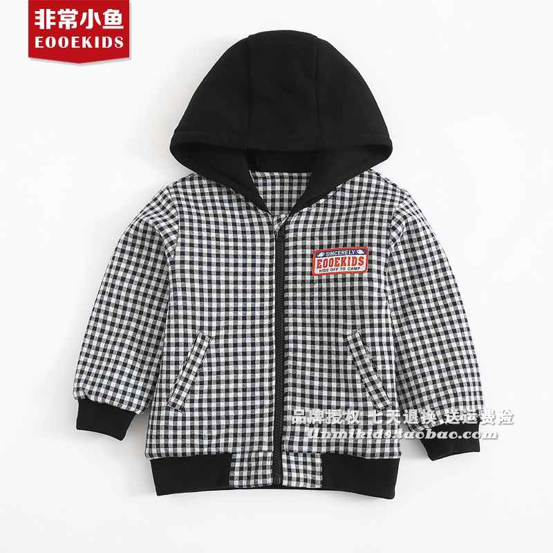 男童柔软保暖格子休闲外套棉服图片