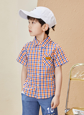 非常小鱼61225男童短袖衬衫上衣纯棉格子2021新款儿童休闲短袖