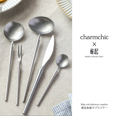 复古做旧西餐牛排刀叉勺子甜品叉勺304不锈钢咖啡勺亚马孙餐具ins