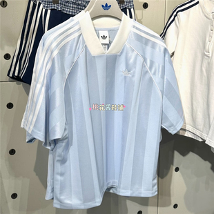 Adidas三叶草26年夏季女子JAQUARD浅蓝色运动休闲短袖T恤KG3712