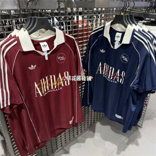 Adidas三叶草26年夏男女复古足球风运动翻领短袖T恤KY2192 KY2193