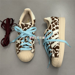 运动休闲鞋 KH9031 贝壳头板鞋 Adidas三叶草26年女子棕色奶牛纹经典