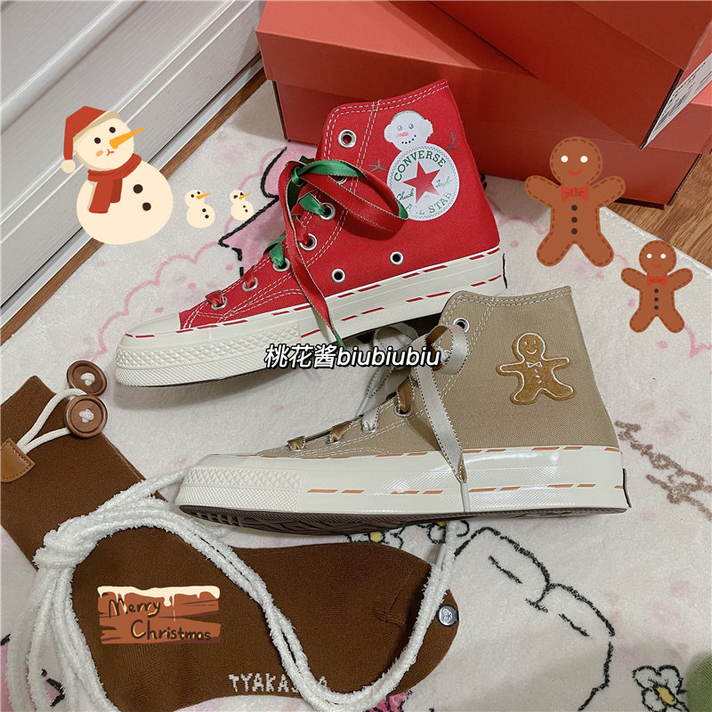 匡威圣诞雪人奶茶色姜饼人帆布鞋图片