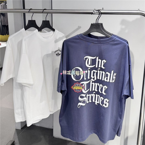 Adidas三叶草26年夏季男女字母印花运动休闲短袖T恤KT3041 KT3042