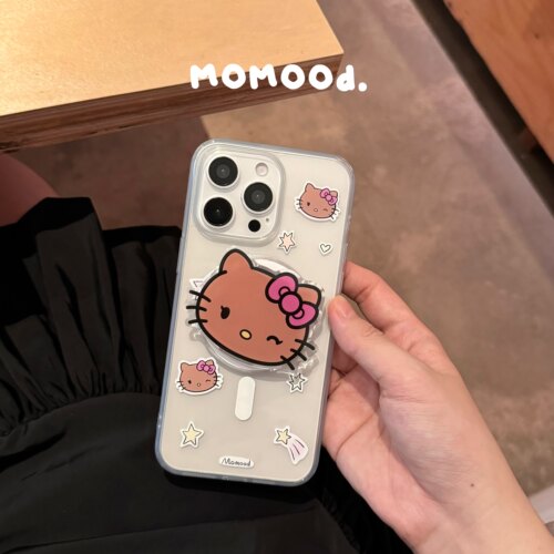 MoMood夏日Kitty透明磁吸手机壳适用苹果iPhone16ProMax韩国ins风磁吸支架气囊卡通高级感亚克力硬壳