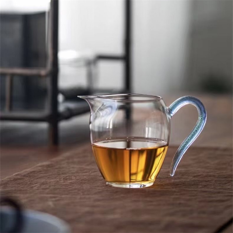 恒福正品功夫茶具悦色公道杯玻璃分茶器墨金紫金绿金彩把公杯包邮