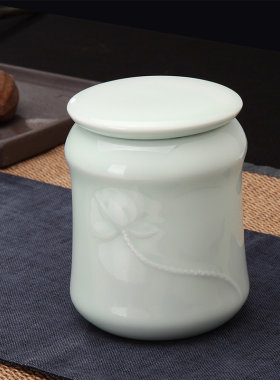 恒福正品功夫茶具早期恒陶瓷上青云直身茶叶罐茶叶密封罐储存罐