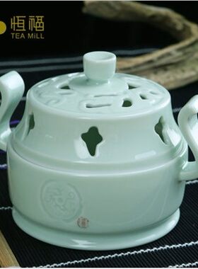 恒福正品功夫茶具越窑古意青瓷福云香炉茶桌家用大号线香盘香炉