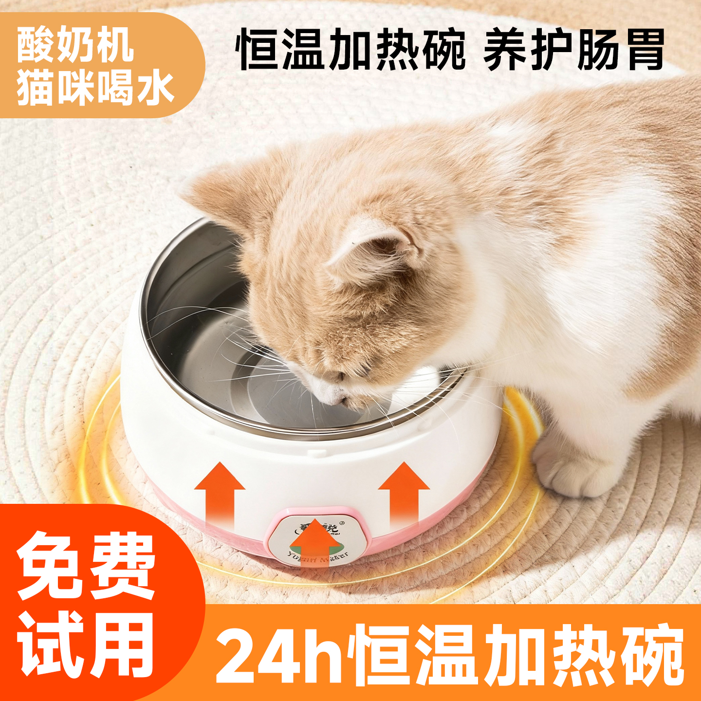 猫咪饮水机恒温酸奶机饮水器冬季加热罐头猫喝水碗宠物不锈钢猫碗
