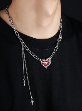 十字架爱心项链男钛钢不掉色小众设计感百搭高级女毛衣链饰品配饰