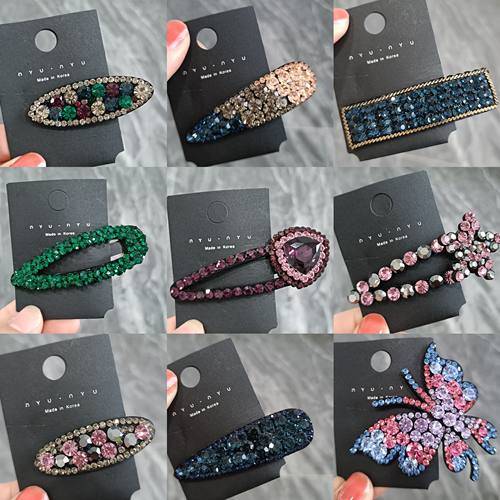 韩国进口重工边夹拜拜夹鸭嘴夹闪钻刘海夹碎发夹水晶重工2531#