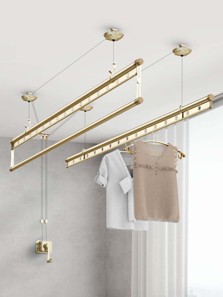 金贵夫人晾衣架阳台顶装手摇升降晾衣杆凉衣架家用双杆手动晒衣架