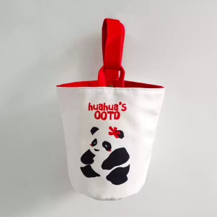 帆布水桶包熊猫钱袋子绒布手拎圆桶包帆布包定制化妆便携包可定制