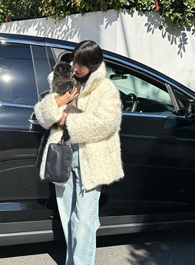 日本CLANE日系甜美立领马海毛线圈保暖短款羽绒服侧开衩外套女