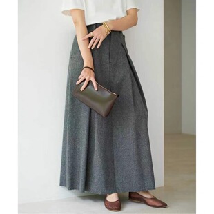 26春夏新款plage日系复古羊毛百褶半身裙女高腰显瘦A字长裙简约风