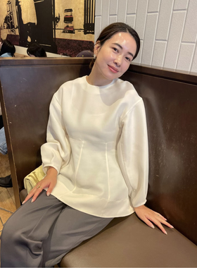 日本ohga新款可机洗复古ins印花泡泡袖圆领上衣