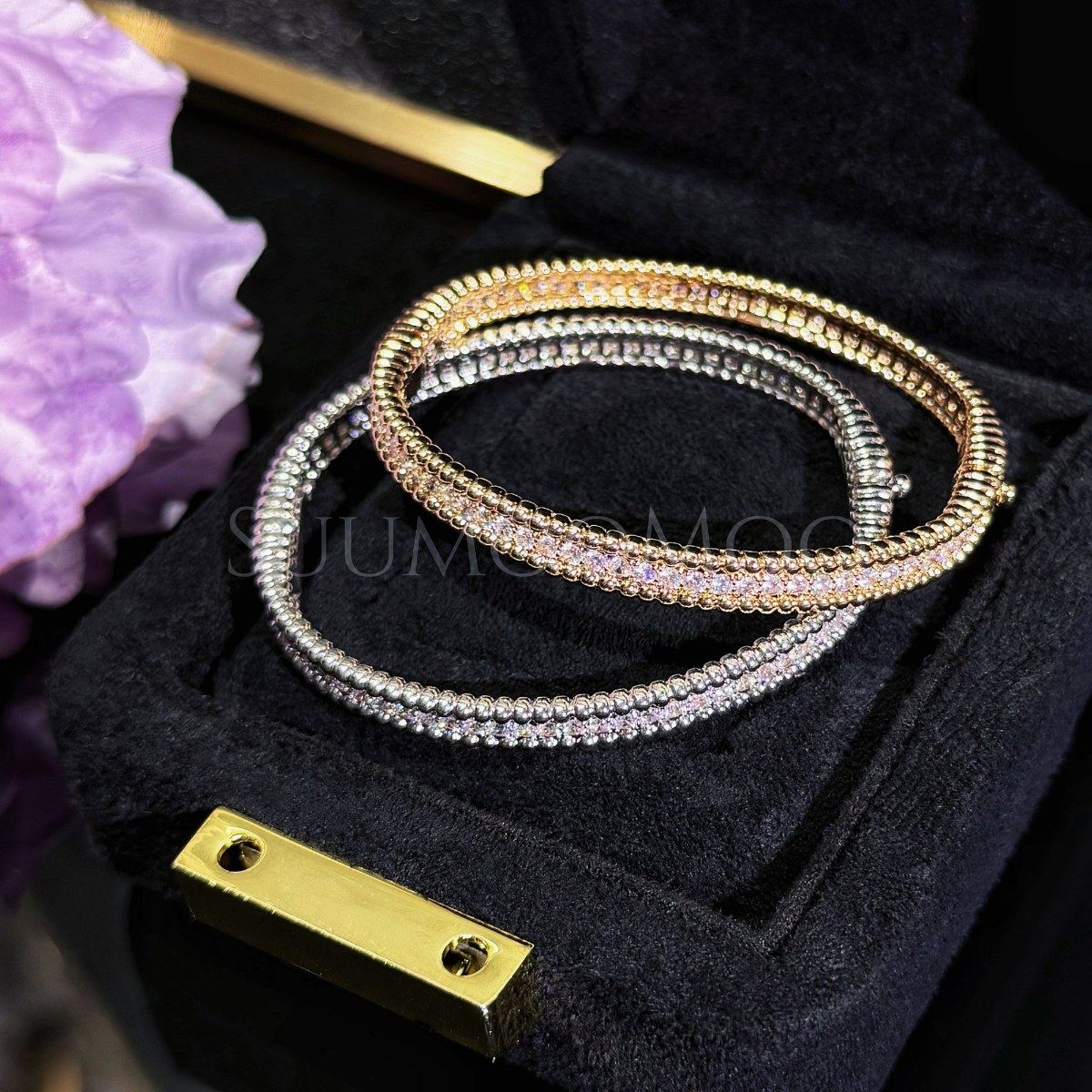 铜合金合成锆石手镯 法式时尚圆珠满钻围边手镯