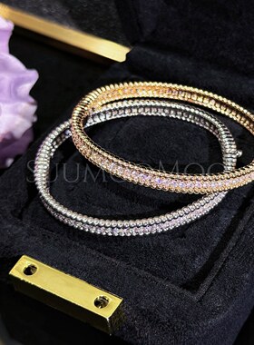 铜合金合成锆石手镯 法式时尚圆珠满钻围边手镯