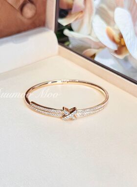 铜合金合成锆石手镯 法式奢华风高级感简约交叉手镯