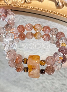 铜合金合成锆石手链 时尚手工串珠黑和金红花珠珠手串 10MM