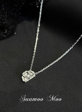 925银项链山茶花项链气质白色时尚百搭轻奢小众
