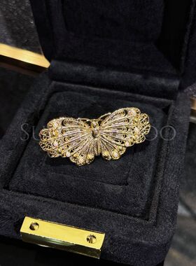 铜合金合成锆石戒指 法式时尚立体雕刻蝴蝶戒指 活口戒