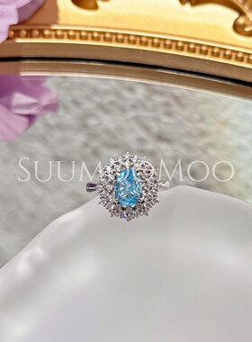 925银合成锆石戒指 时尚璀璨闪钻蓝色椭圆戒指