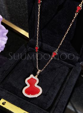 铜合金合成锆石项链 时尚大号红色葫芦项链 毛衣链长项链