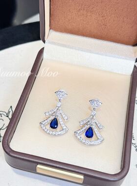 铜合金合成锆石耳饰 时尚轻奢百搭蓝色裙子耳环