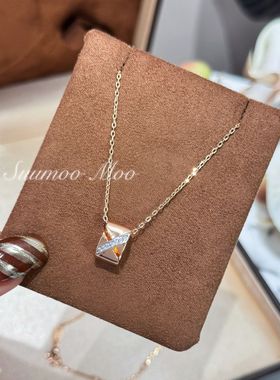 铜合金合成锆石项链 时尚高级感斜杆交叉日韩气质镶钻项链