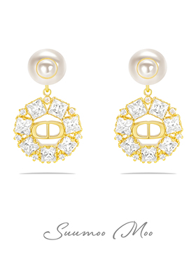 铜合金合成锆石耳饰 欧美复古镂空字母设计感高级耳环