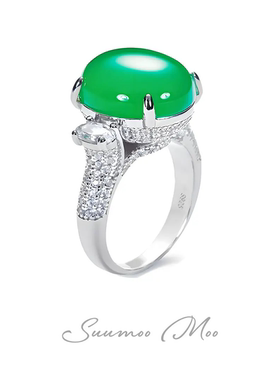 925银合成锆石戒指 【国潮】新中式时尚绿色蛋面戒指气质轻奢