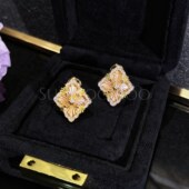 铜合金合成锆石耳饰 耳拍款 意大利时尚 复古宫廷拉丝花边金色耳环