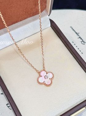 漂亮国贝母新款圣诞限定粉贝母带钻花花项链