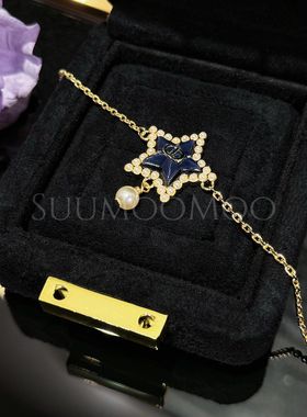 铜合金合成锆石手链 法式时尚深蓝色星星手链