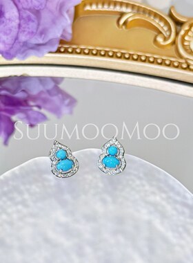 铜合金合成锆石耳饰 时尚蓝色葫芦耳环耳钉 精致日常夏天百搭