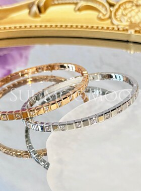 铜合金合成锆石手镯 法式时尚间钻冰块手镯