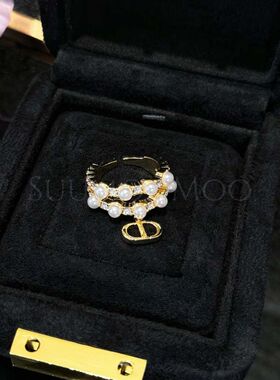 铜合金合成锆石戒指 法式时尚珠珠戒指