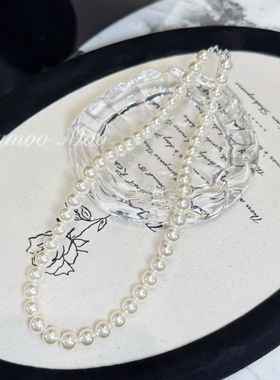 时尚正圆简约轻奢米白色珠珠项链