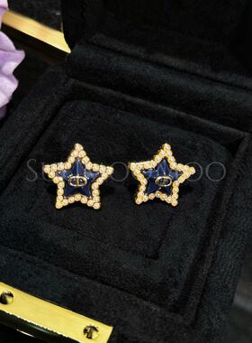 铜合金合成锆石耳饰 法式时尚蓝色星星耳环