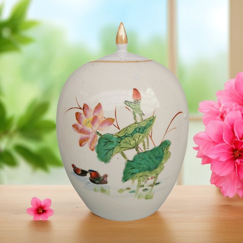 70年代粉彩花鸟瓷器罐保真怀旧古玩老物件收藏品567瓷坛装饰摆件