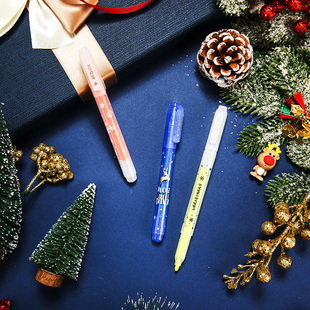 晨光冰雪节限定系列3色荧光笔标记手帐单头斜头斧型笔头AHM24311