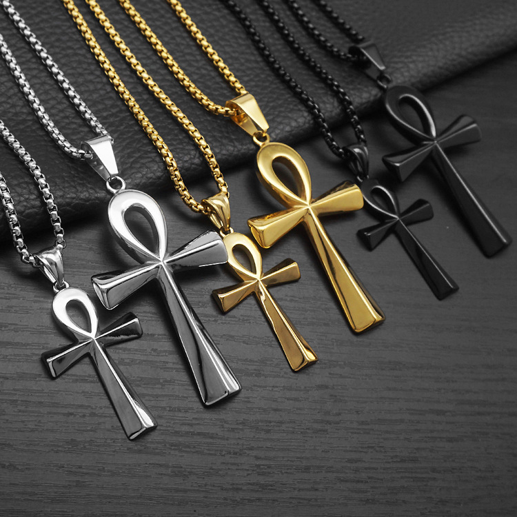 古埃及安卡十字架吊坠项链钢男女