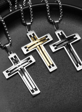 欧美十字架吊坠项链朋克钛钢男女