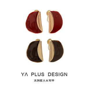 不规则几何设计耳钉折叠感圆形耳饰低调款轻奢风无耳洞耳夹蚊香盘